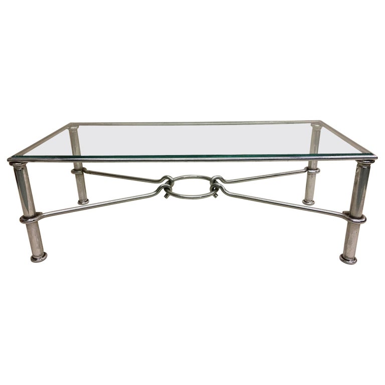 Italian MidCentury Modern Nickel and Glass Coffee Table, Giovanni