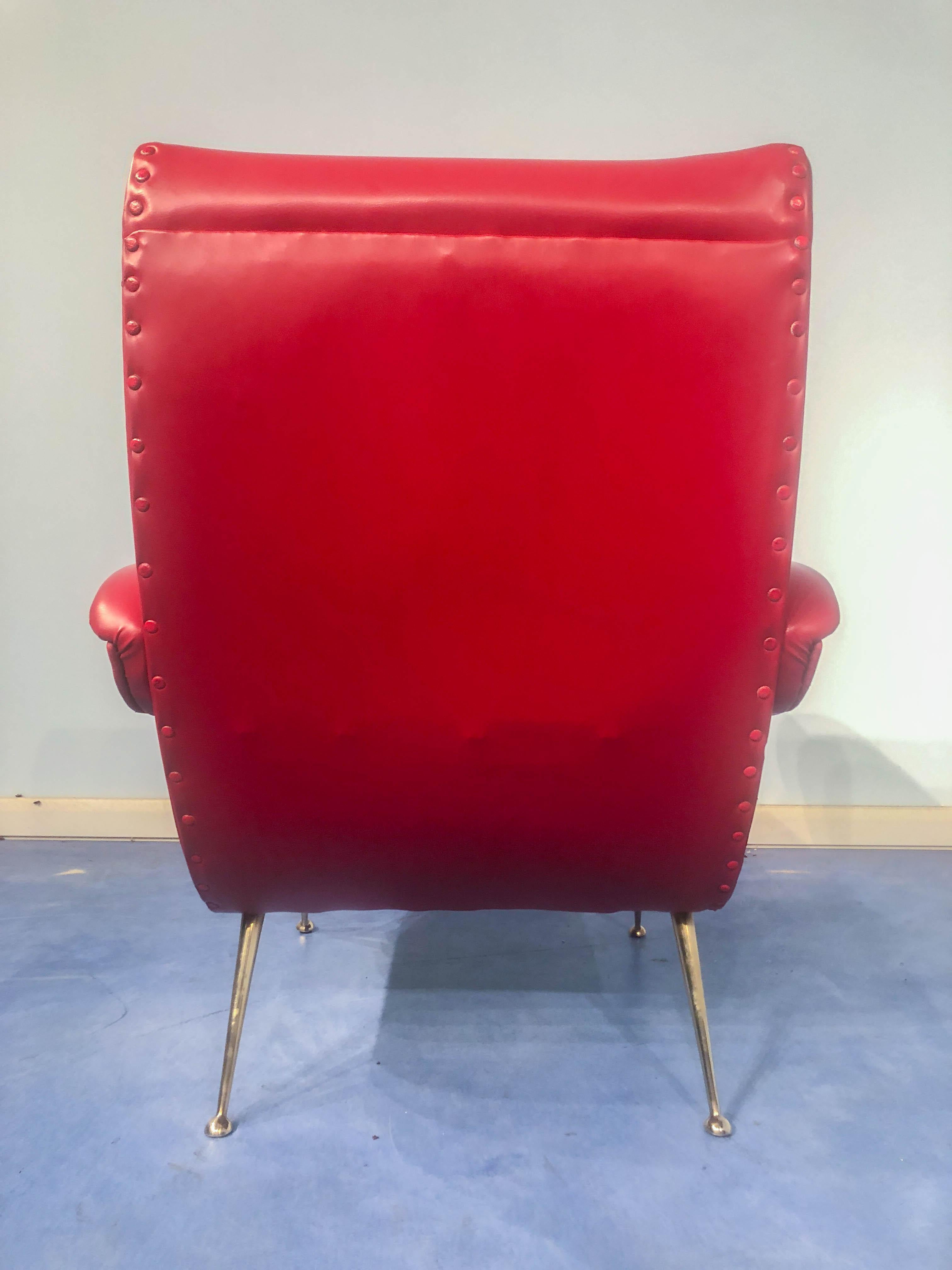 Pair of Italian Midcentury Modern Red Vinyl Armchairs, Nino Zoncada Style, 1950s 6