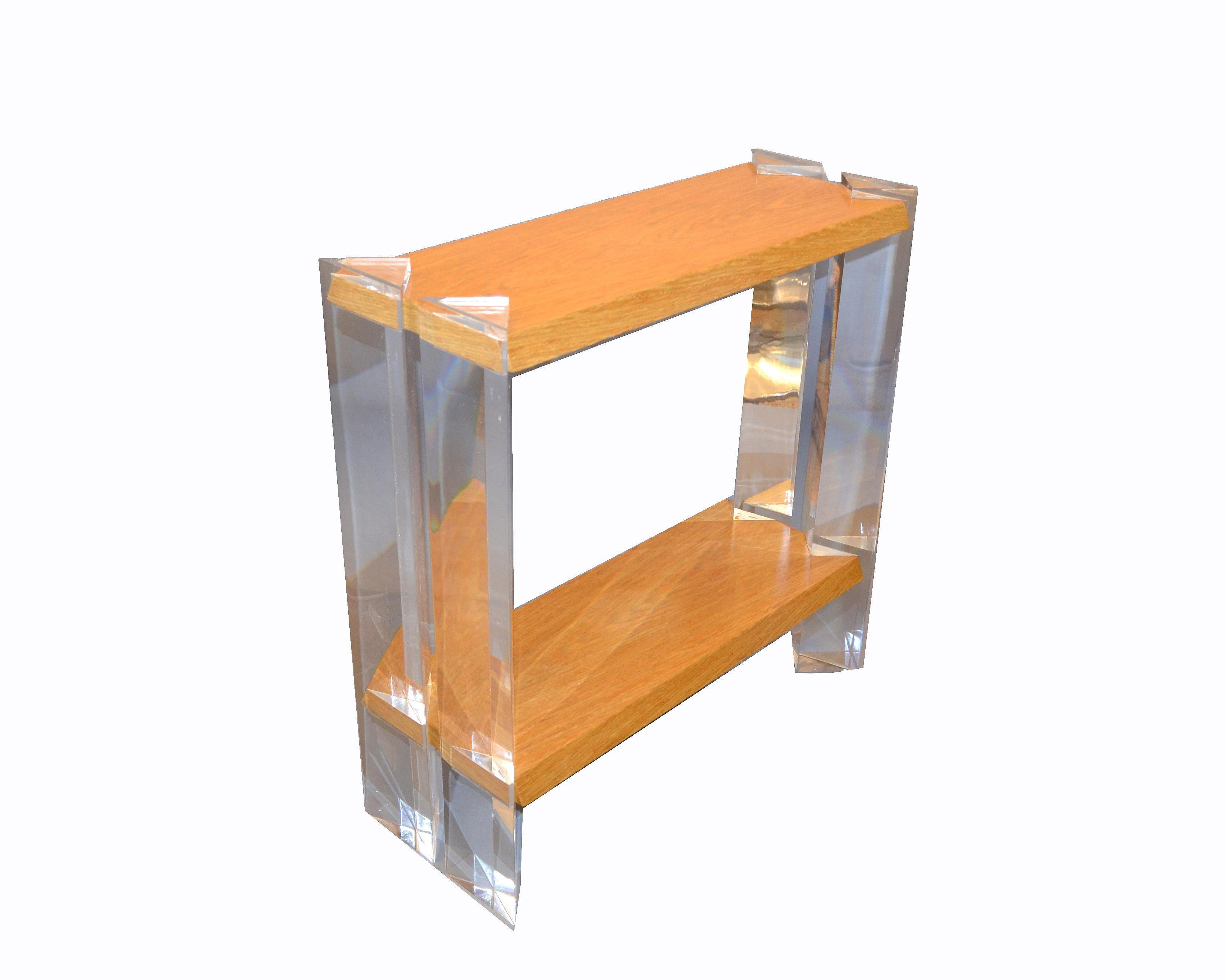 Italian Mid Century Modern Oak And Acrylic Two Tier Console Table