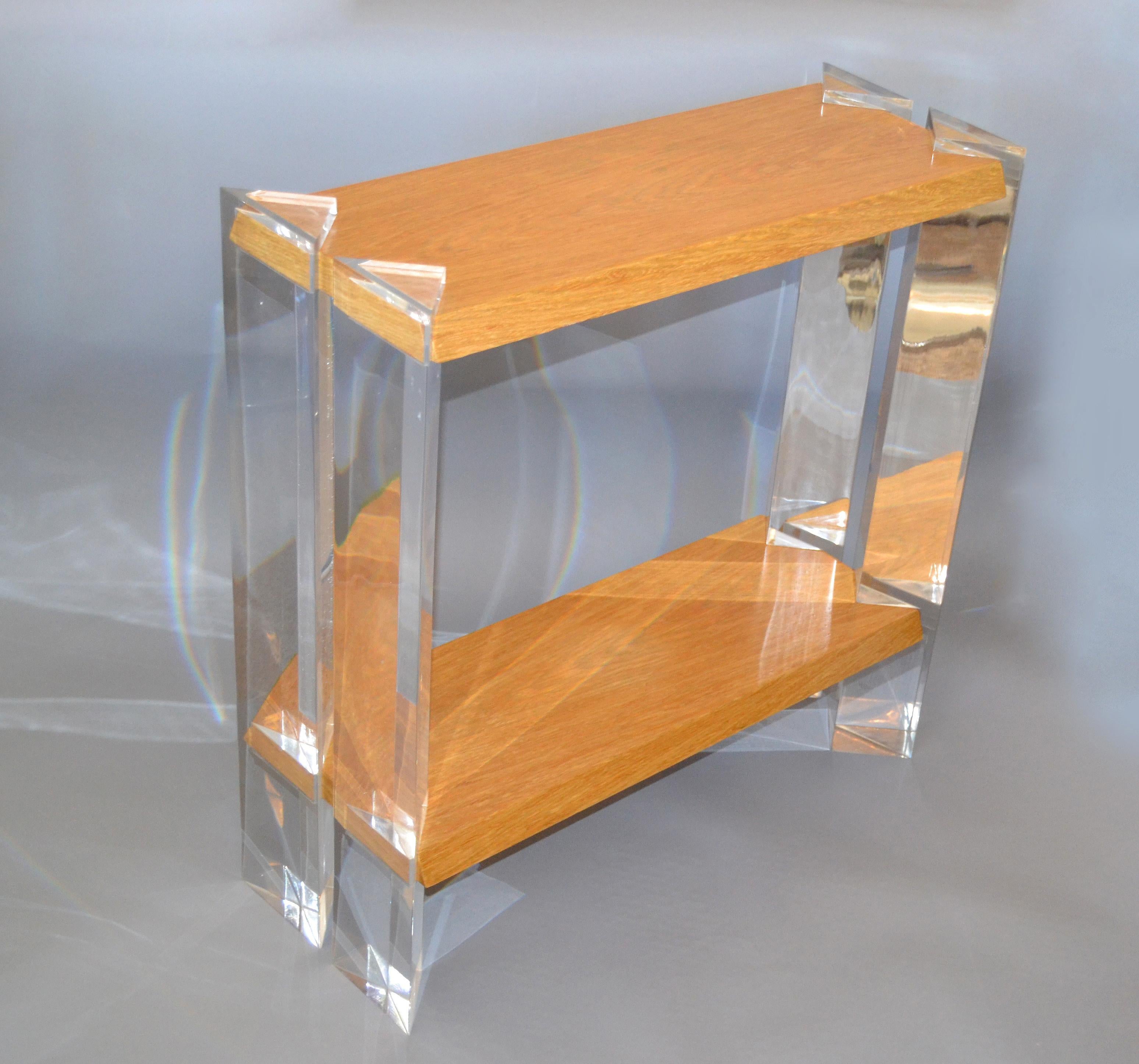 Mid-20th Century Italian Mid-Century Modern Oak & Acrylic Two-Tier Console Table, Bookshelf 1960s