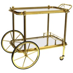 Italian Mid-Century Modern Oblong Bar Cart in Brass and Glass