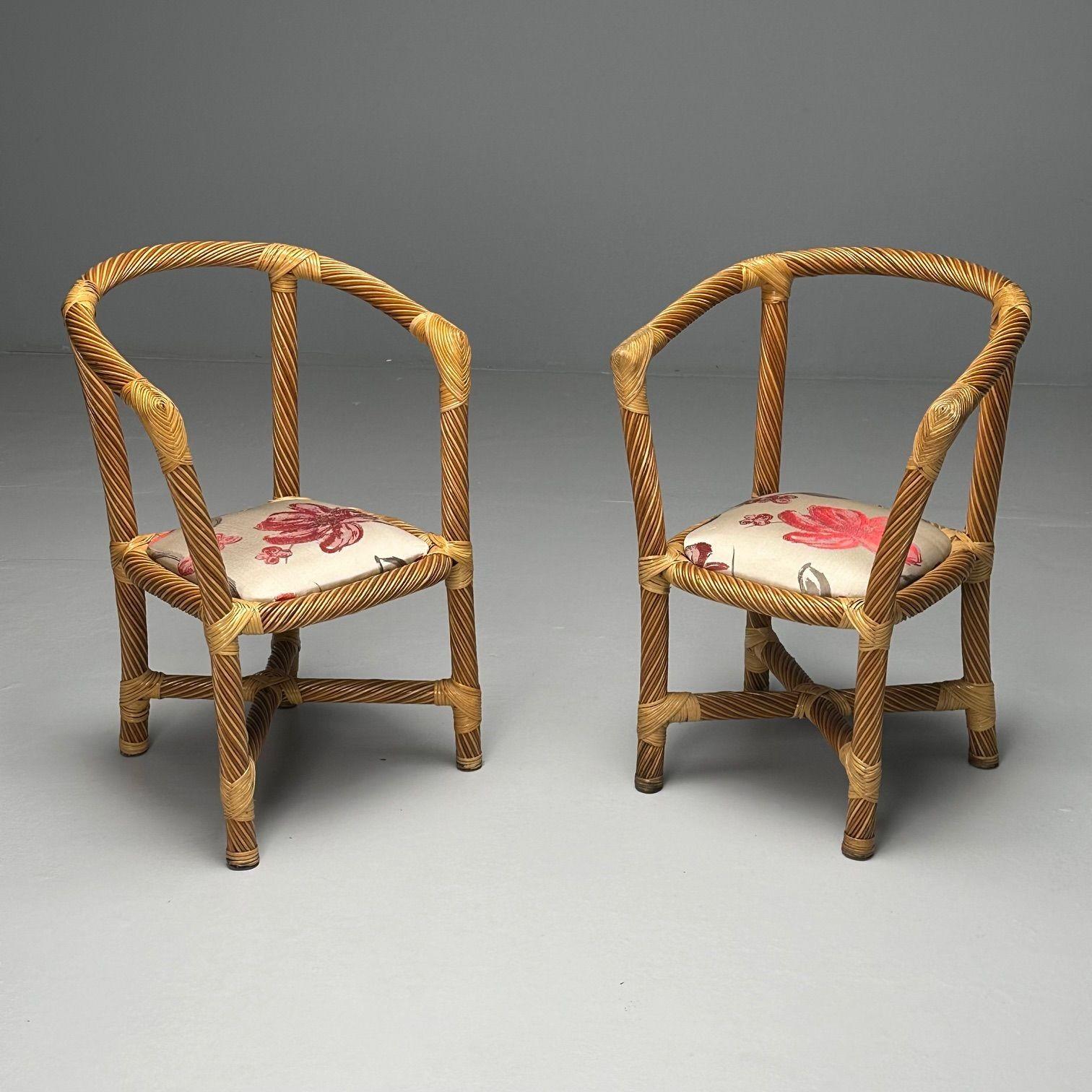 Italian Mid-Century Modern, Occasional Chairs, Wicker, Cane, Bamboo, 1980s In Good Condition For Sale In Manhasset, NY