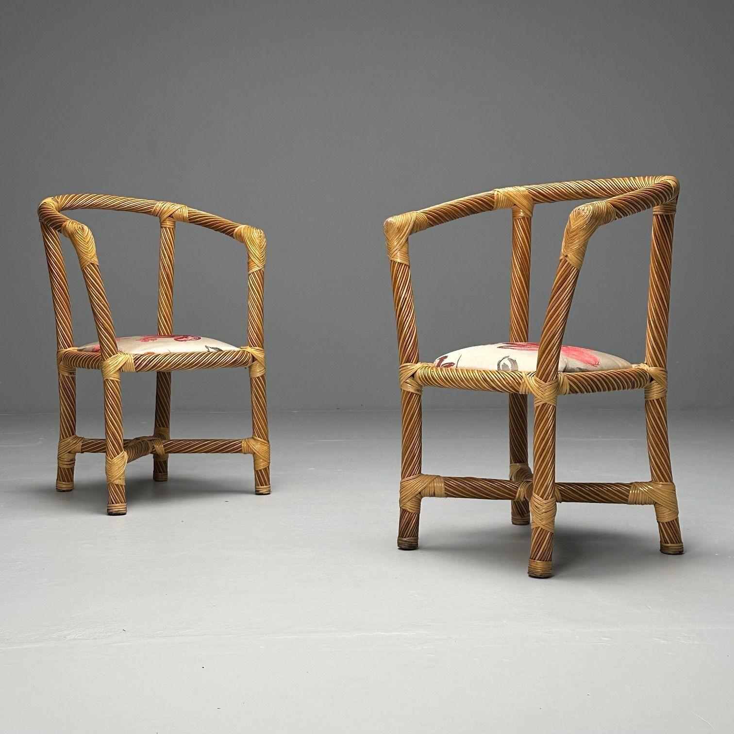 Late 20th Century Italian Mid-Century Modern, Occasional Chairs, Wicker, Cane, Bamboo, 1980s For Sale