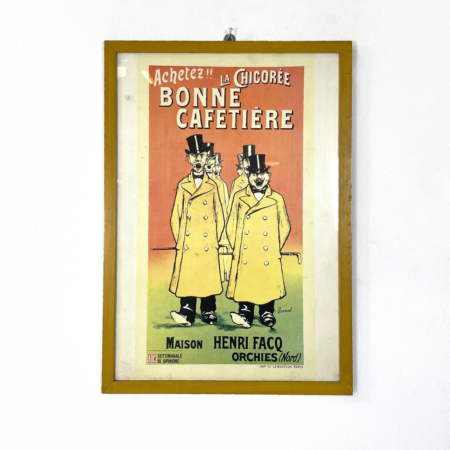 Italian mid-century modern offset print of a Fernand Fernel design flyer, 1960s
Offset print with a rectangular frame. In the central part there are two elegantly dressed men and behind them you can see four other men, in the upper and lower part