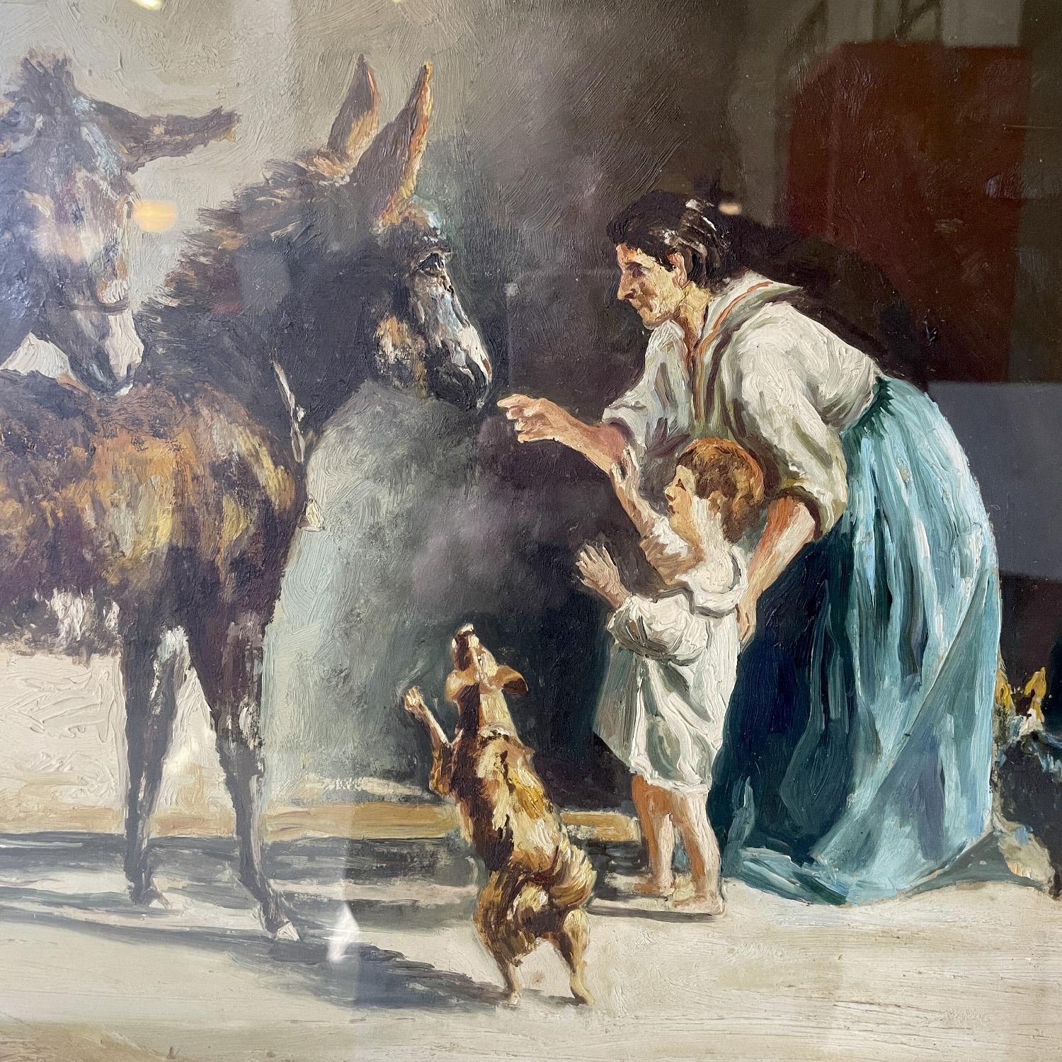 Italian mid-century modern oil painting with donkeys in golden frame, 1960s 6