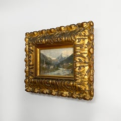 Italian mid-century modern oil painting with gold-pastel frame, 1950s