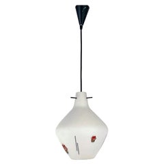 Italian Mid-Century Modern Opaline Glass Chandelier with Motif, 1960s