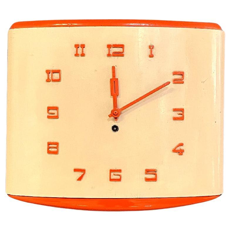 Italian mid-century modern orange and beige rectangular wall clock, 1960s For Sale