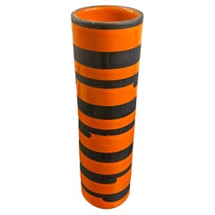 Retro Italian Mid-Century Modern Orange Black Striped Art Pottery Vase