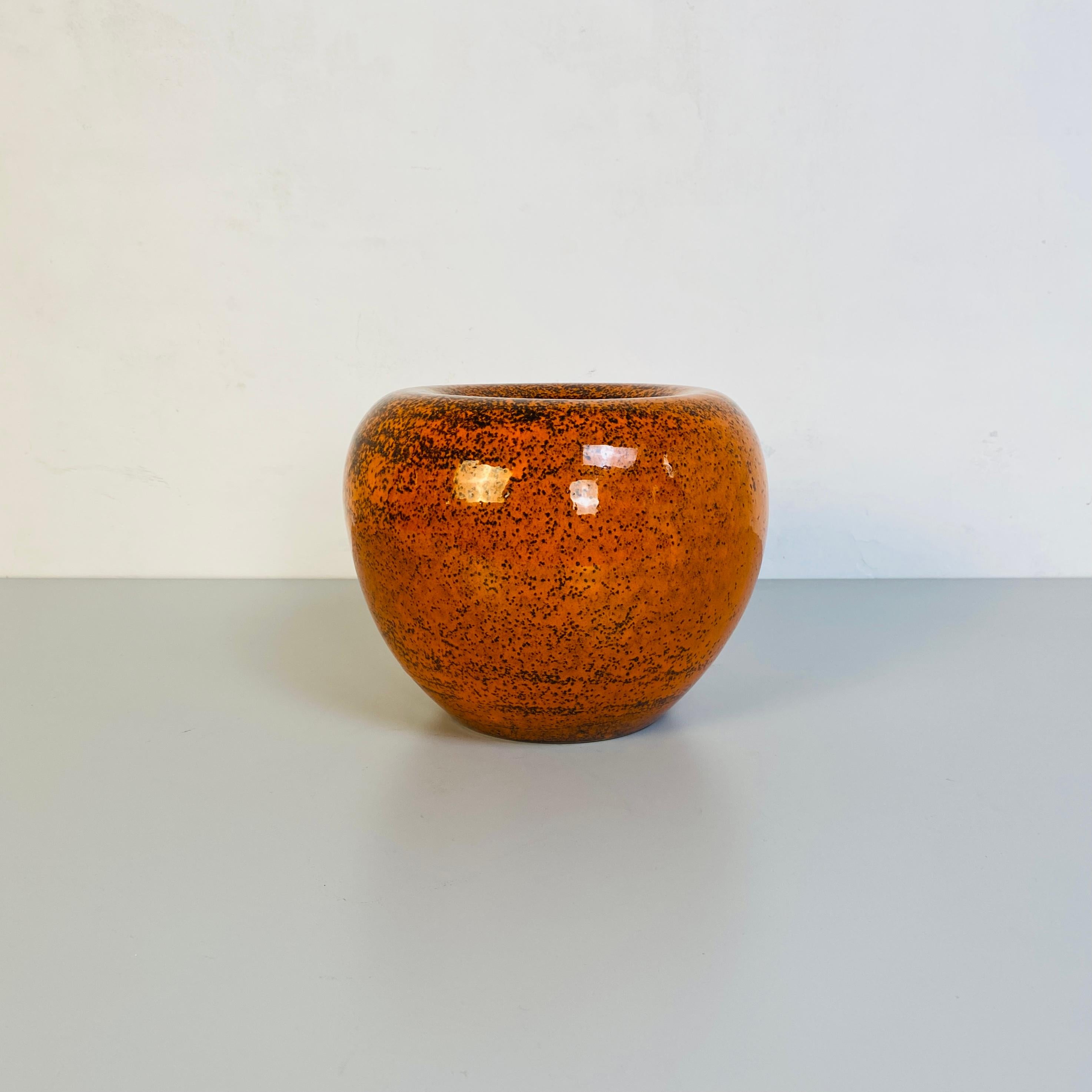 Mid-Century Modern Vase en céramique orange italienne moderne du milieu du siècle dernier avec décoration abstraite, années 1960 en vente