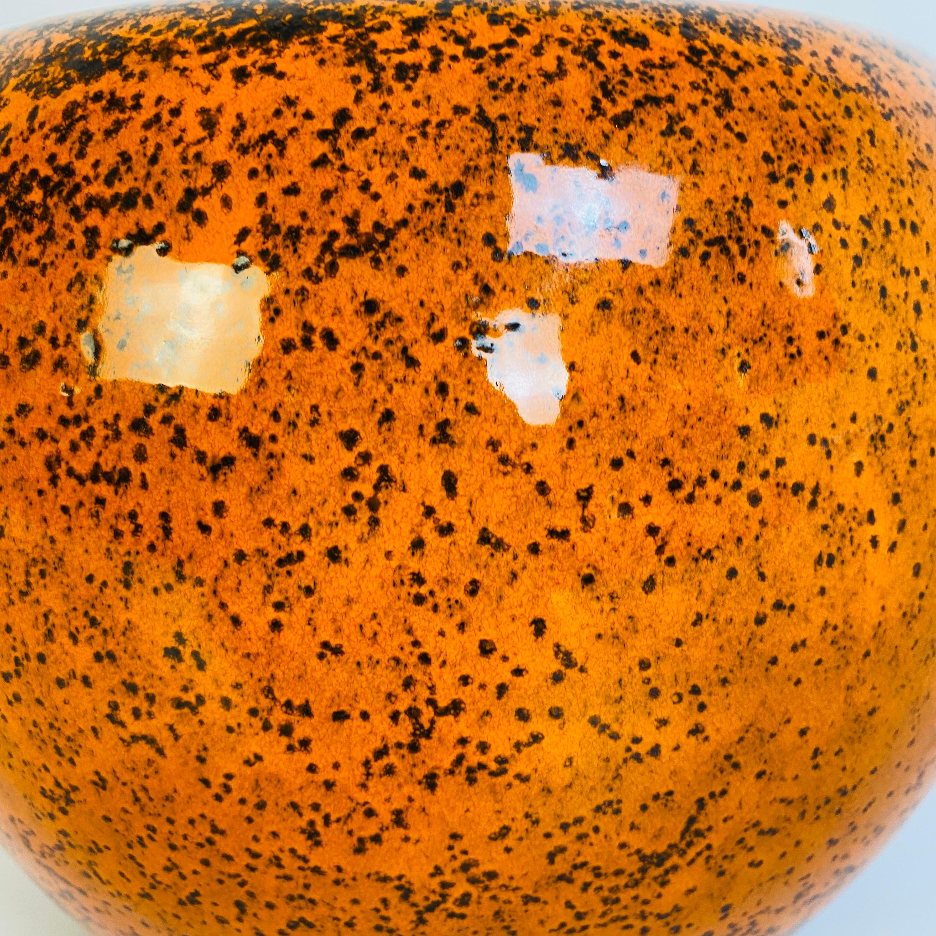 Italian MidCentury Modern Orange Ceramic Vase with Abstract Decoration