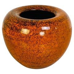 Italian Mid-Century Modern Orange Ceramic Vase with Abstract Decoration, 1960s
