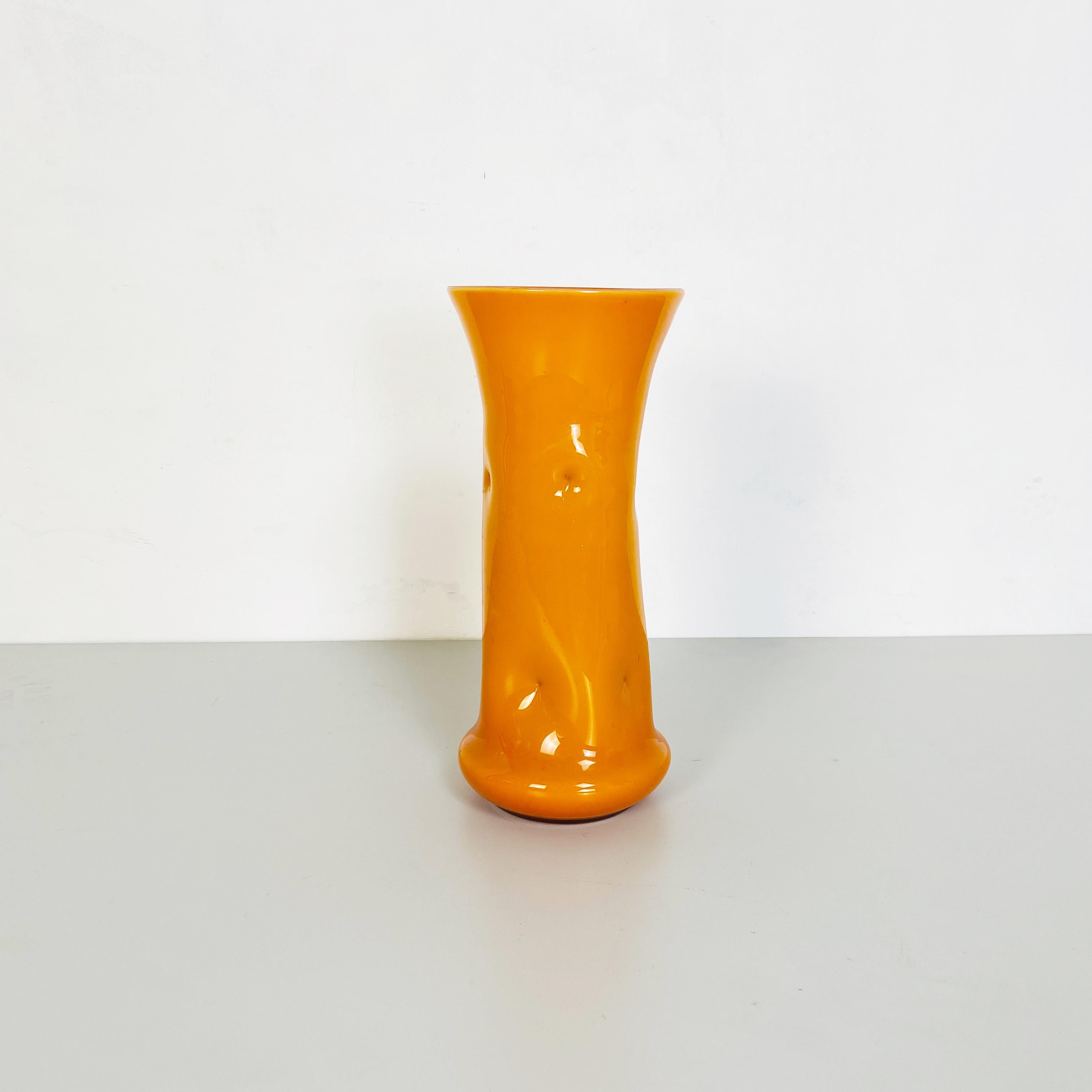 Italian Mid-Century Modern Orange Glass Vase, 1970s 1