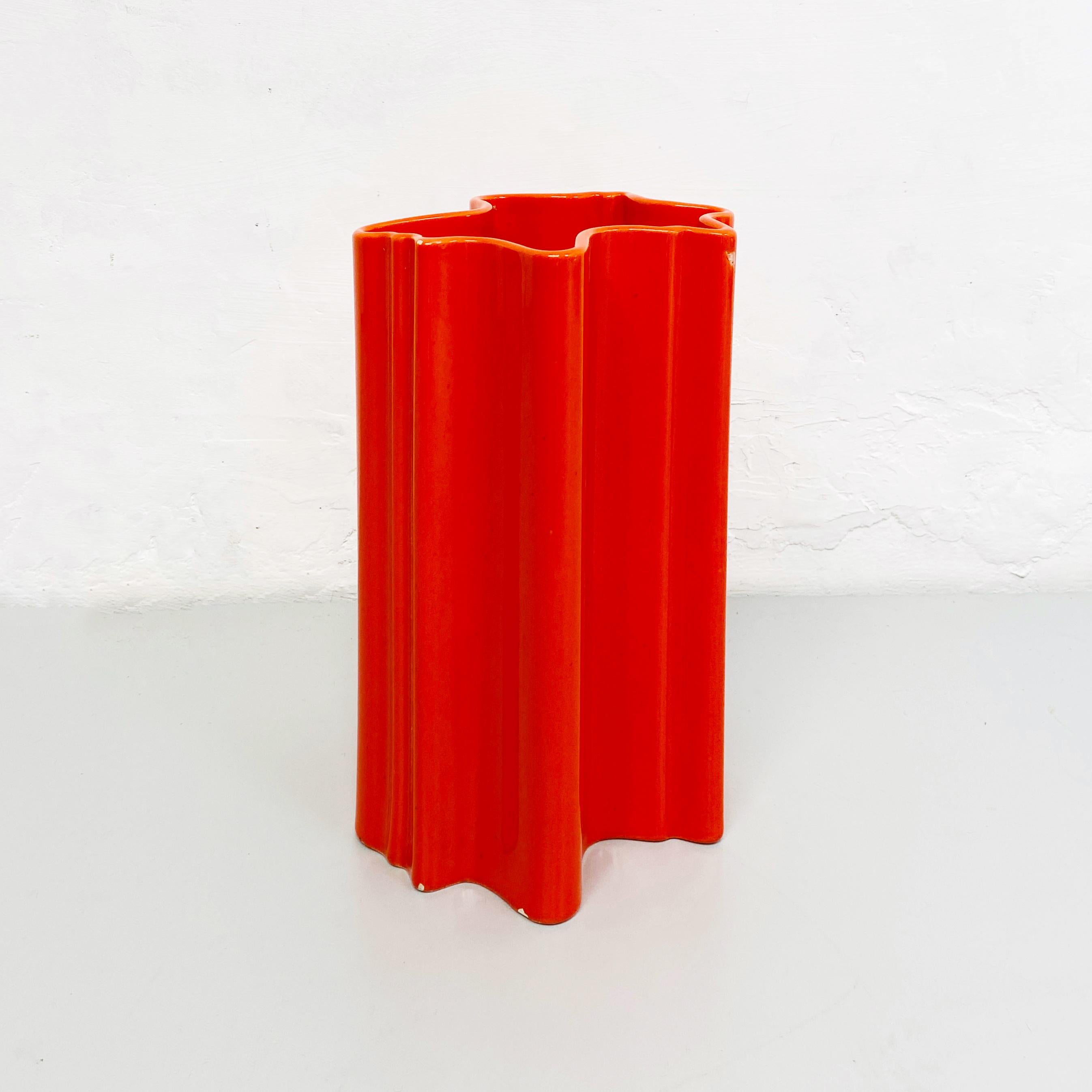Italian MidCentury Modern Orange Irregular Ceramic Vase, 1960s For