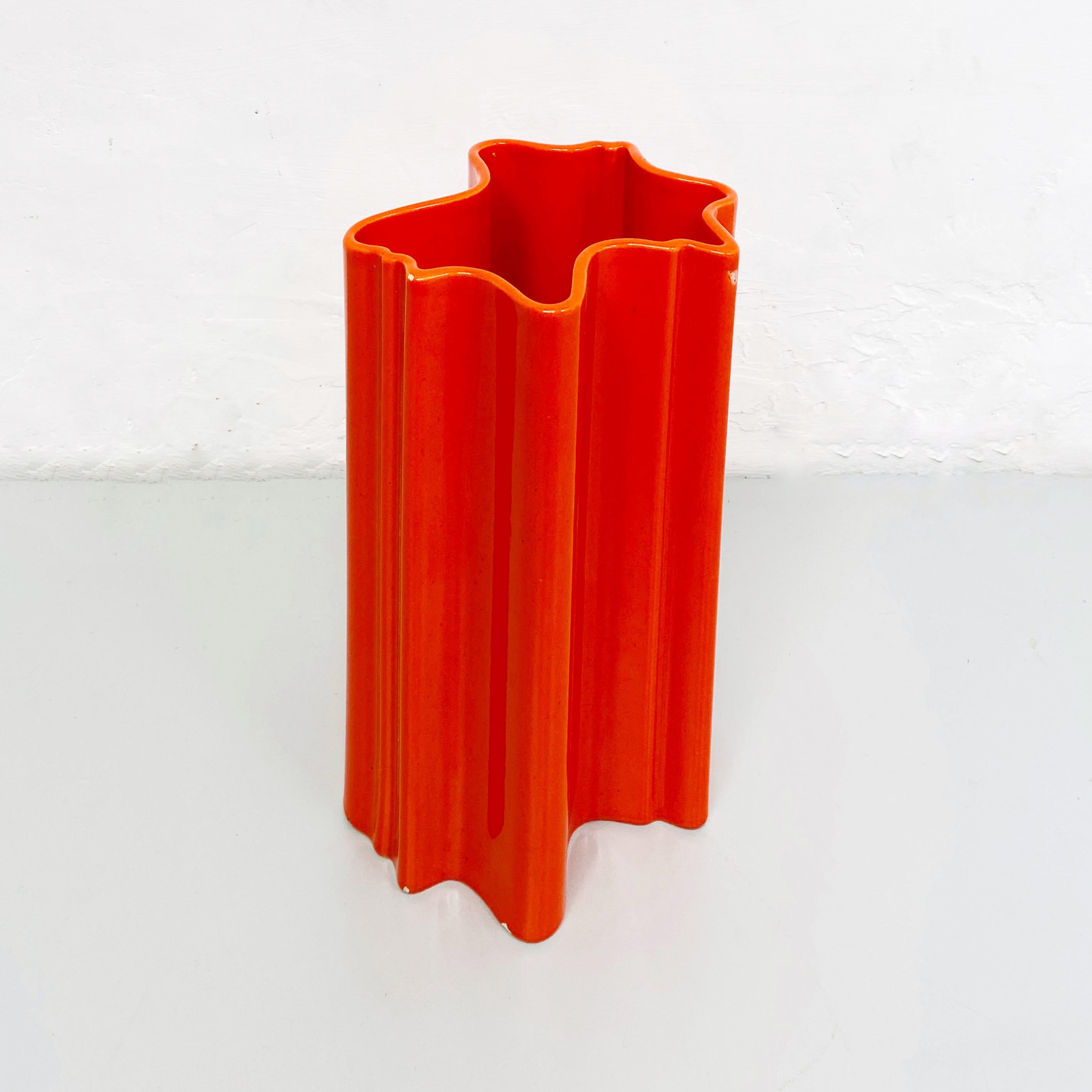 Italian MidCentury Modern Orange Irregular Ceramic Vase, 1960s For