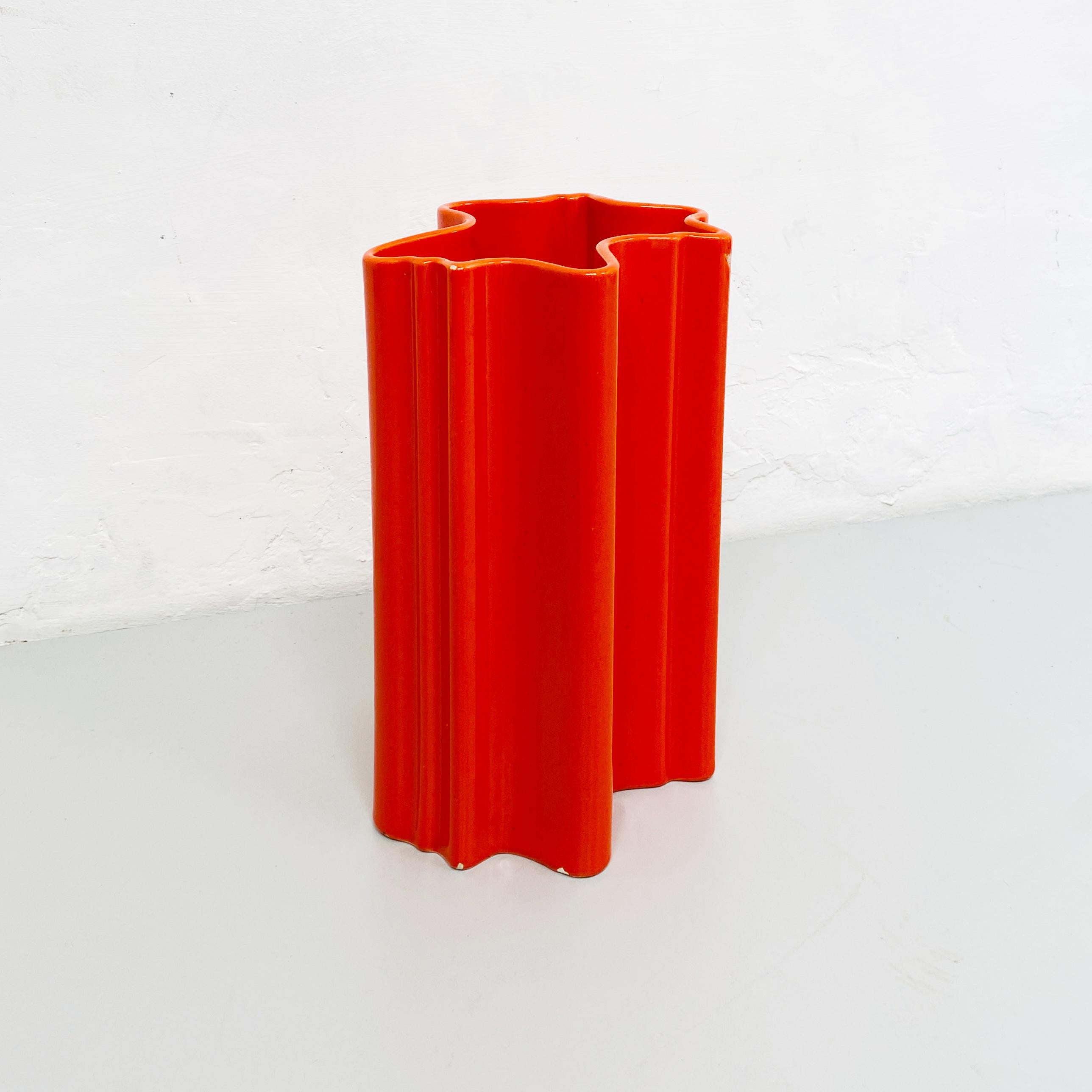 Mid-20th Century Italian Mid-Century Modern Orange Irregular Ceramic Vase, 1960s