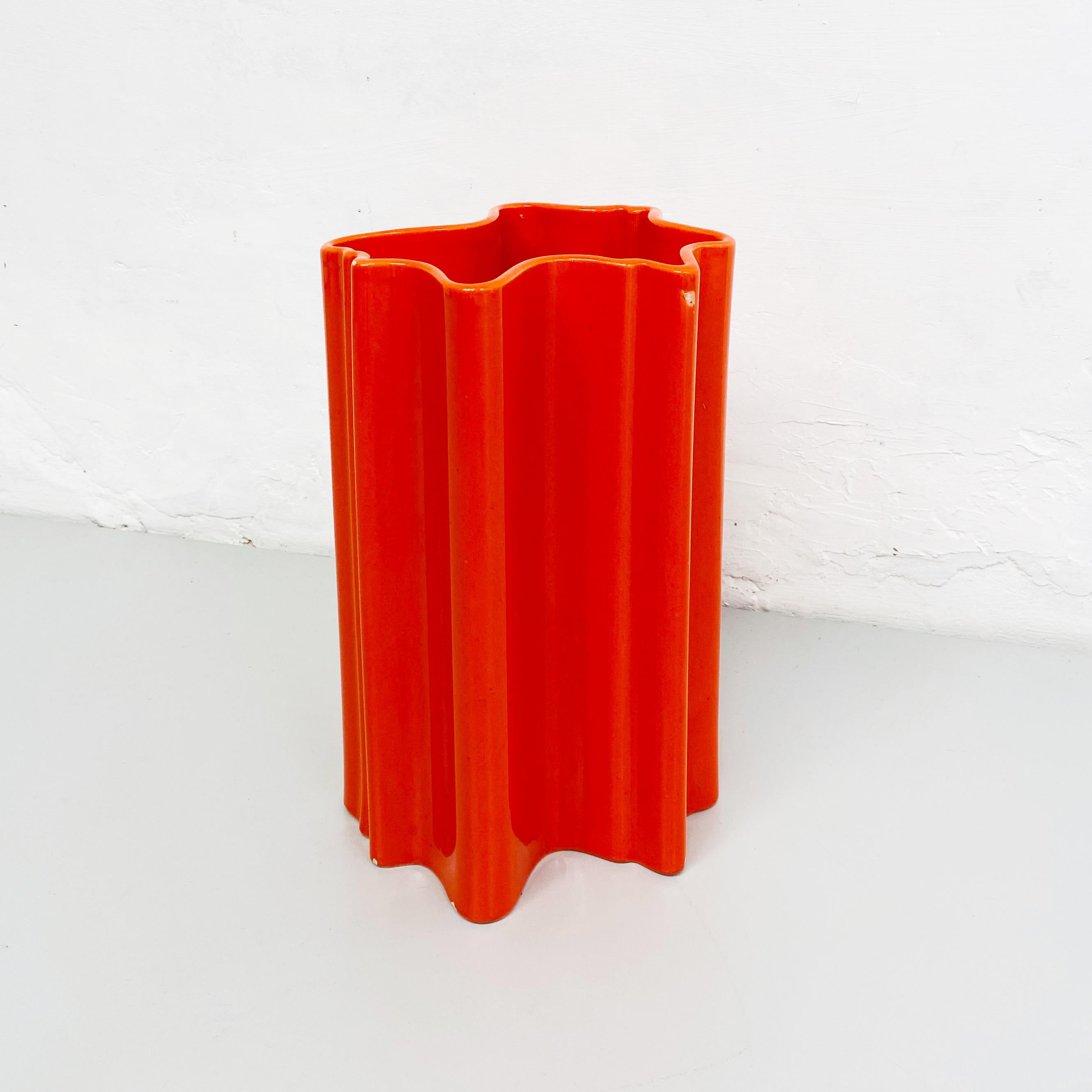 Italian Mid-Century Modern Orange Irregular Ceramic Vase, 1960s 1