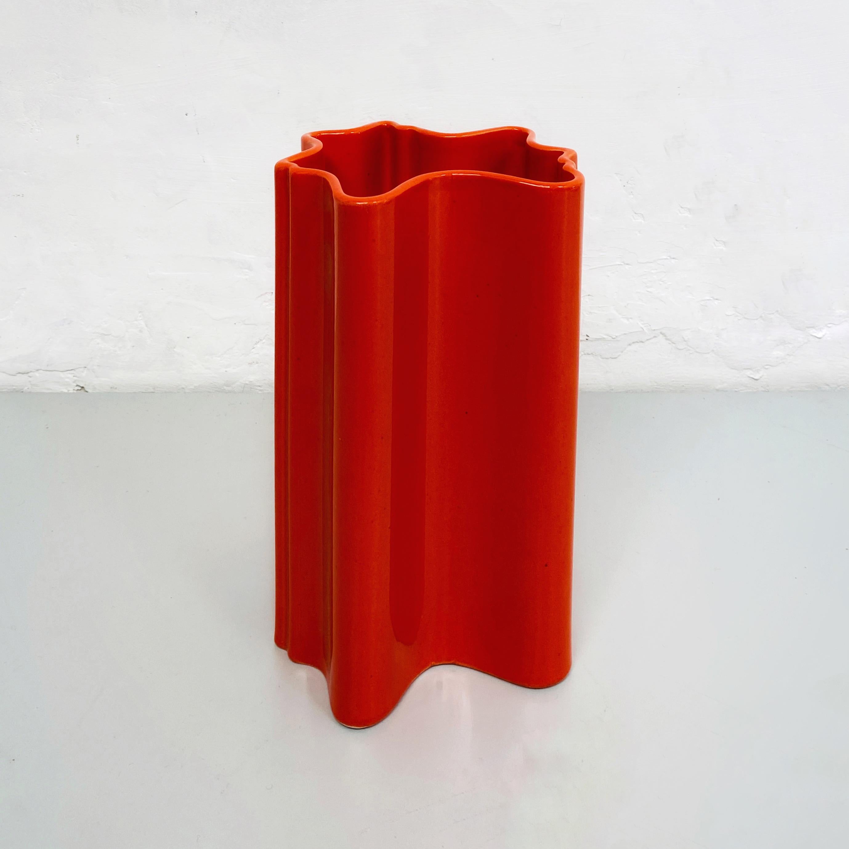 Italian Mid-Century Modern Orange Irregular Ceramic Vase, 1960s 3