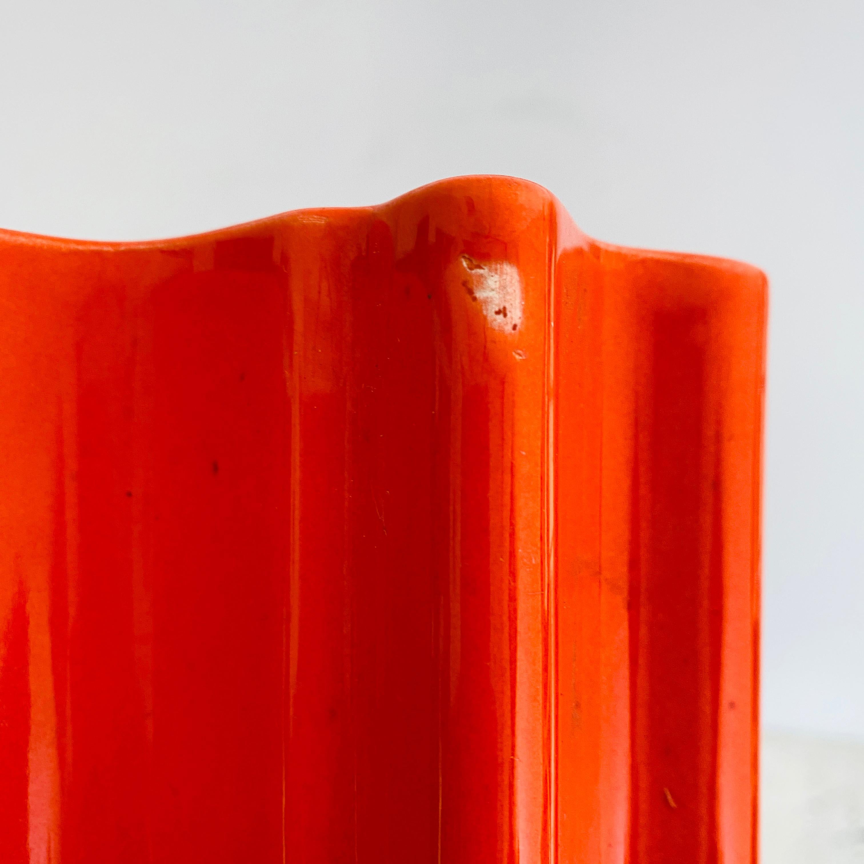 Italian Mid-Century Modern Orange Irregular Ceramic Vase, 1960s 4