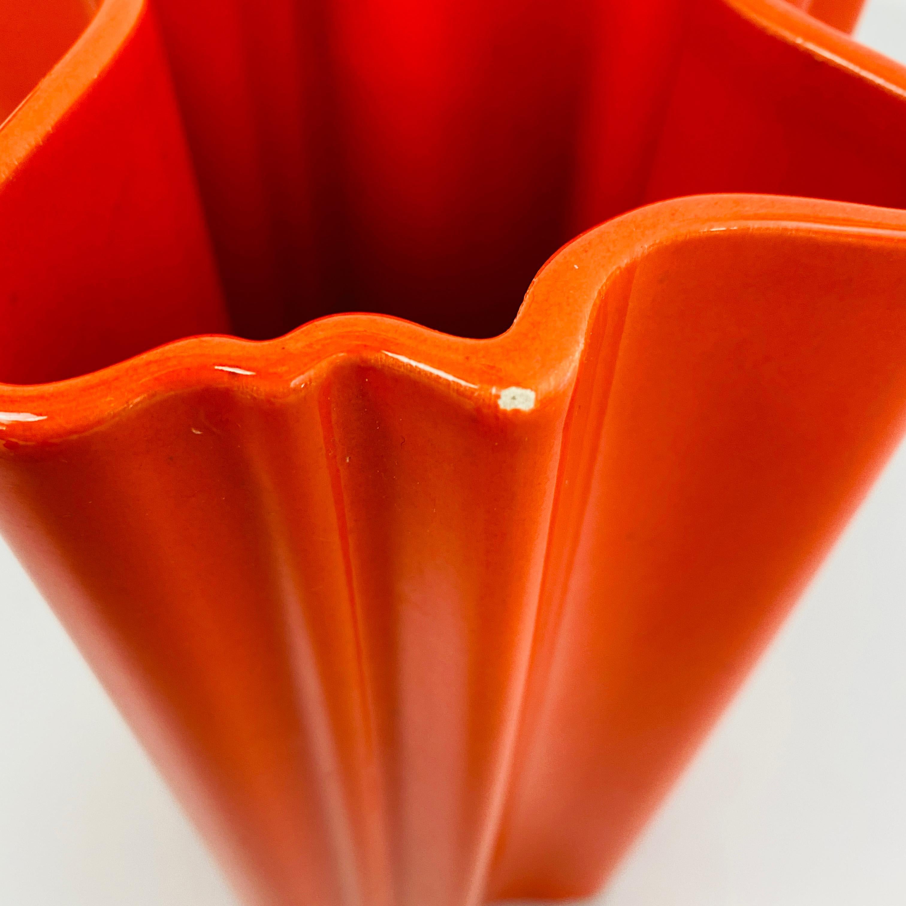 Italian Mid-Century Modern Orange Irregular Ceramic Vase, 1960s 5