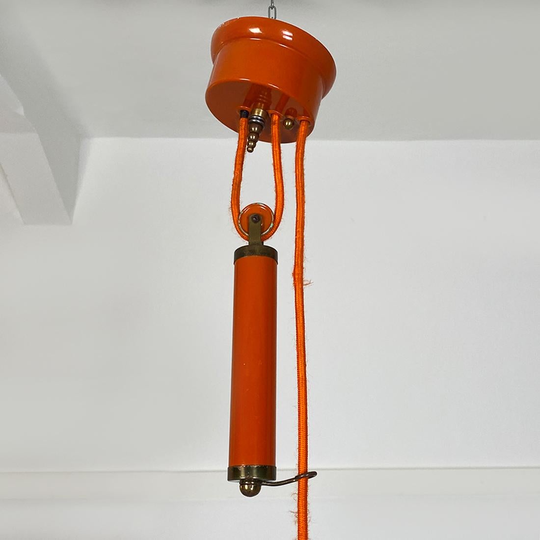 Italian Mid-Century Modern Orange Metal Chandelier with Sliding Support, 1960s 7