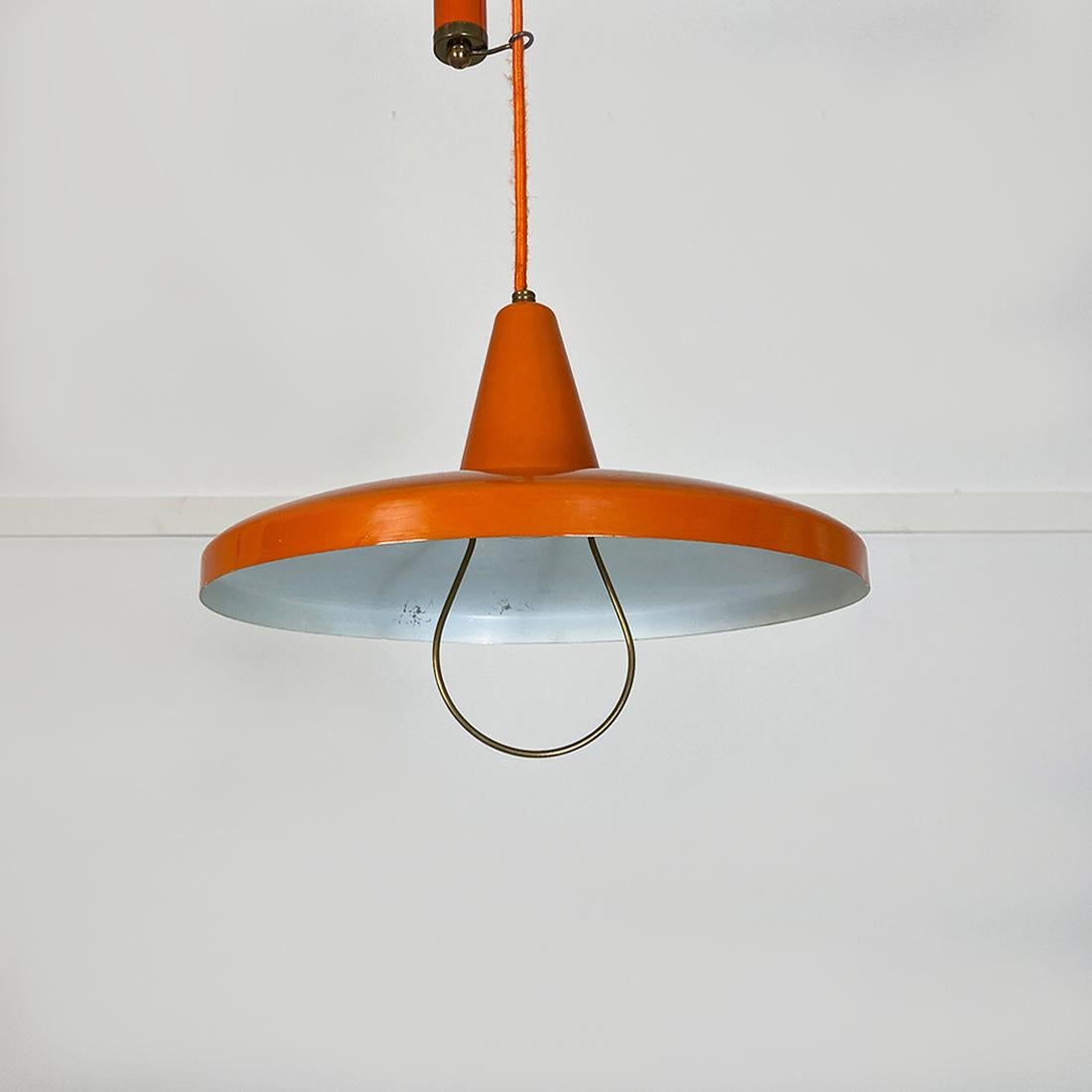 Mid-20th Century Italian Mid-Century Modern Orange Metal Chandelier with Sliding Support, 1960s
