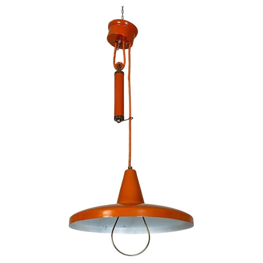 Italian Mid-Century Modern Orange Metal Chandelier with Sliding Support, 1960s