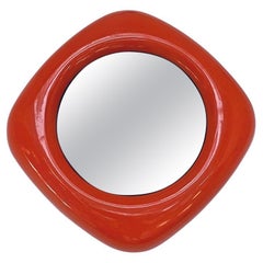 Italian Mid-Century Modern Orange Plastic Mirror with Irregular Frame, 1970s