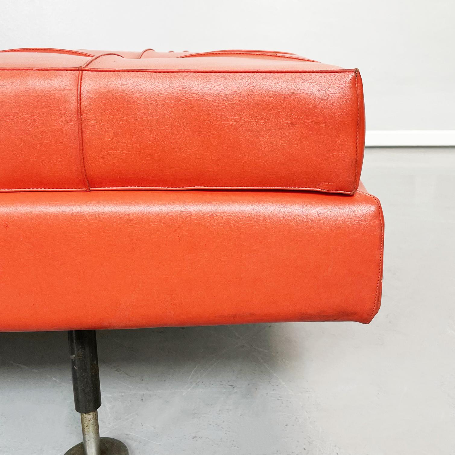 Italian Mid-Century Modern Orange Red Leather Daybed, 1970s 5