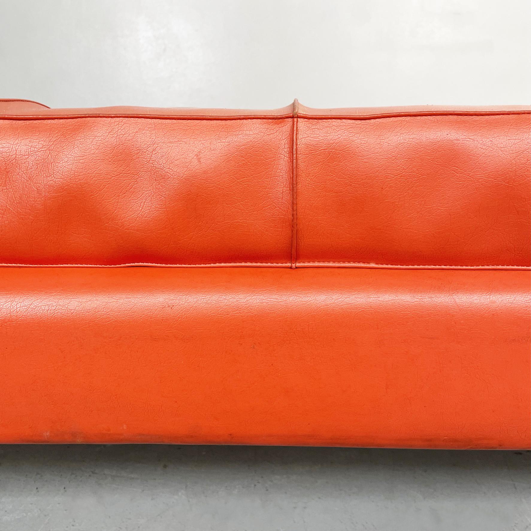 Italian Mid-Century Modern Orange Red Leather Daybed, 1970s 4