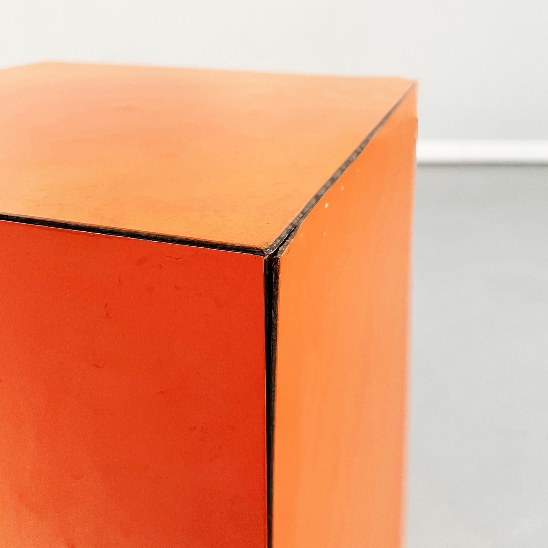 Italian Mid-Century Modern Orange Wood Parallelepiped Pedestal, 1970s 1