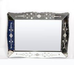 Italian Mid-Century Modern Ornate, Faceted and Etched Venetian Wall Mirror