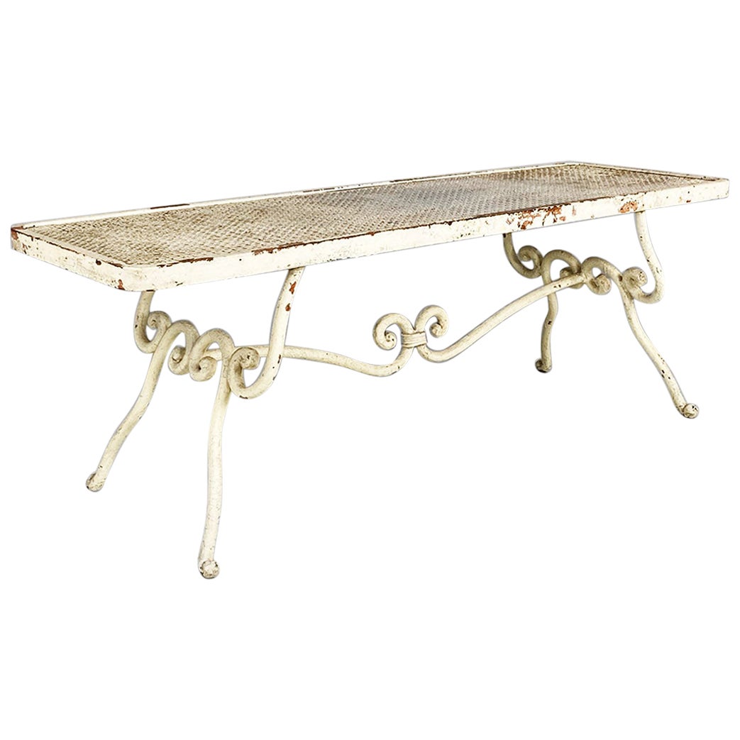 Italian mid-century modern outdoor micro-perforated wrought iron bench, 1950s