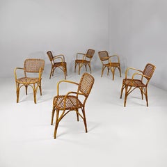 Italian mid-century modern outdoor rattan chairs with armrests, 1960s