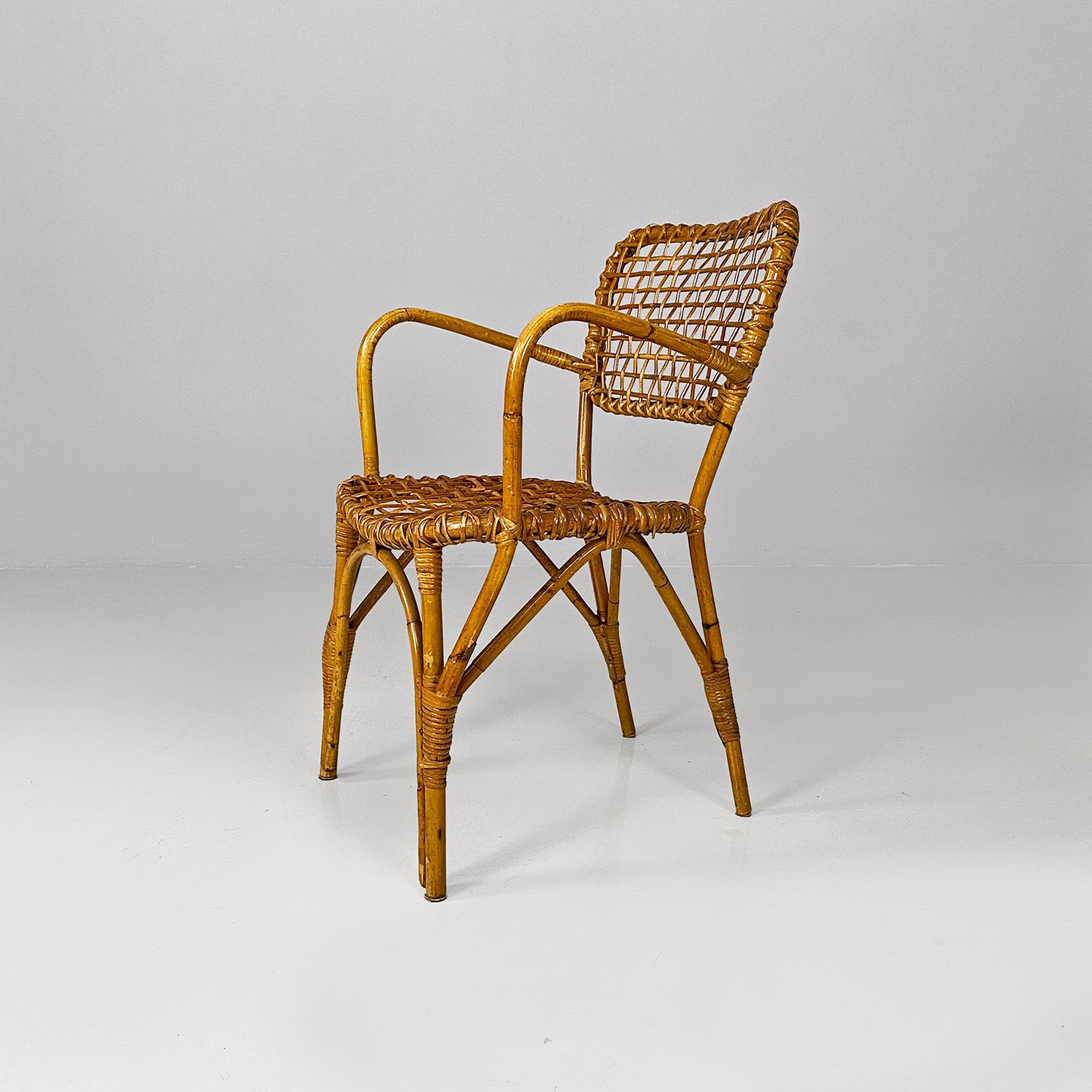 Mid-Century Modern Italian mid-century modern outdoor rattan chairs with armrests, 1960s For Sale