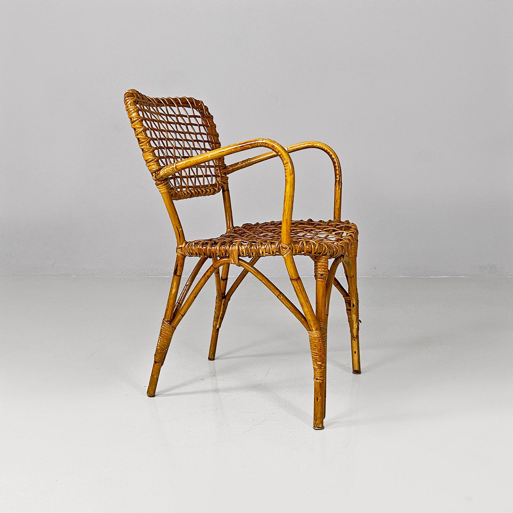 Mid-20th Century Italian mid-century modern outdoor rattan chairs with armrests, 1960s For Sale