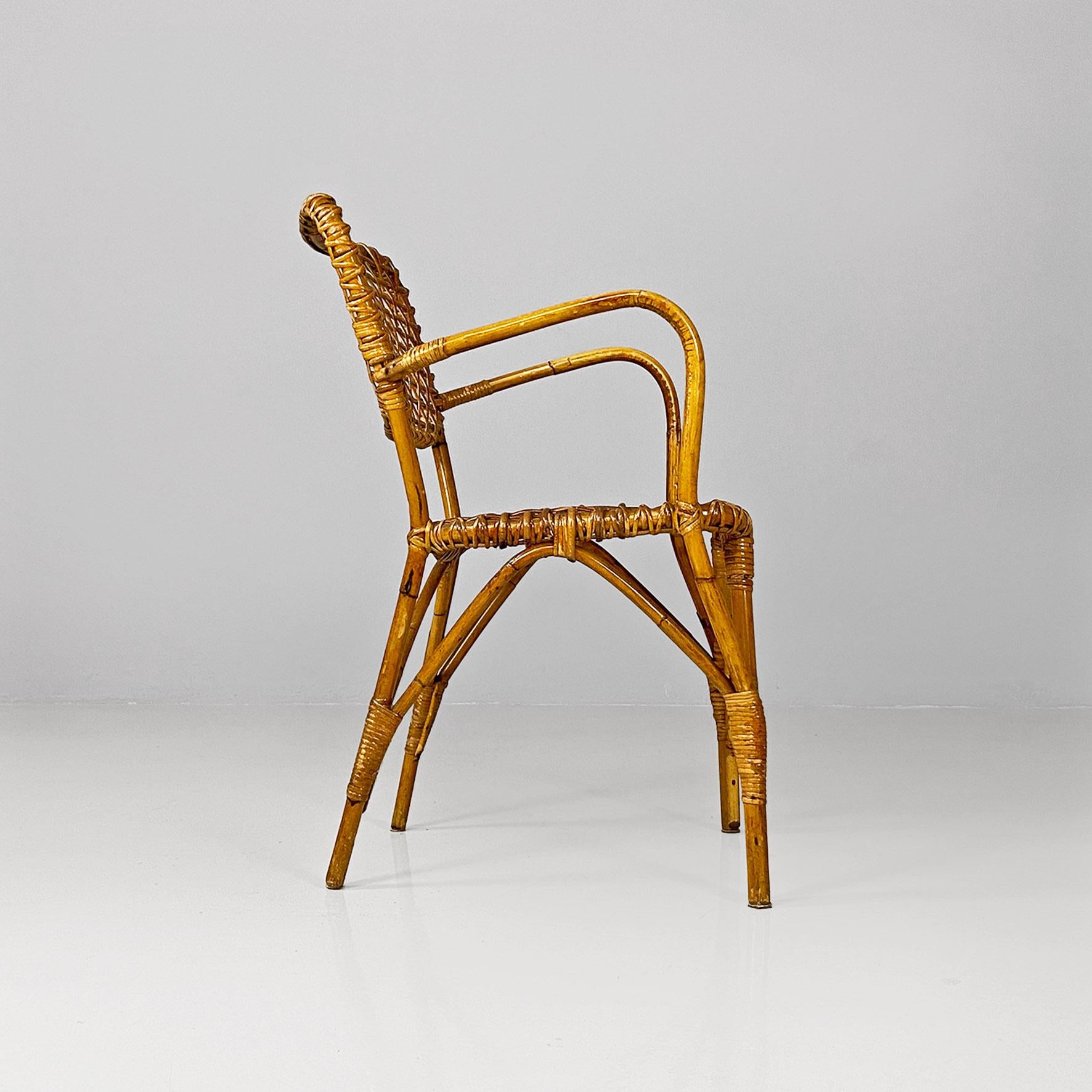 Rattan Italian mid-century modern outdoor rattan chairs with armrests, 1960s For Sale