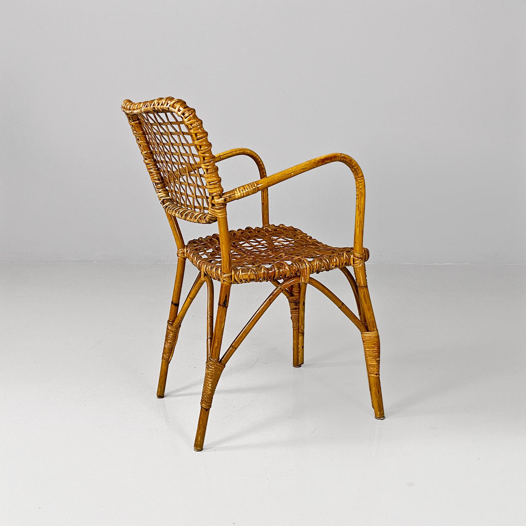 Italian mid-century modern outdoor rattan chairs with armrests, 1960s For Sale 1