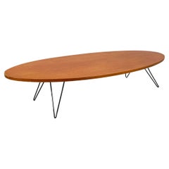 Italian mid-century modern Oval coffee table in wood and black metal, 1960s
