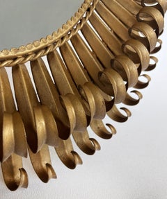 Italian Mid-century Modern Oval Gilt Wrought Iron Mirror with Curved Details