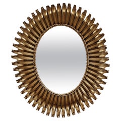 Italian Mid-century Modern Oval Gilt Wrought Iron Mirror with Curved Details