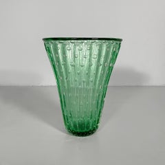 Vase ovale en verre vert italien de style moderne du milieu du siècle dernier, années 1980
