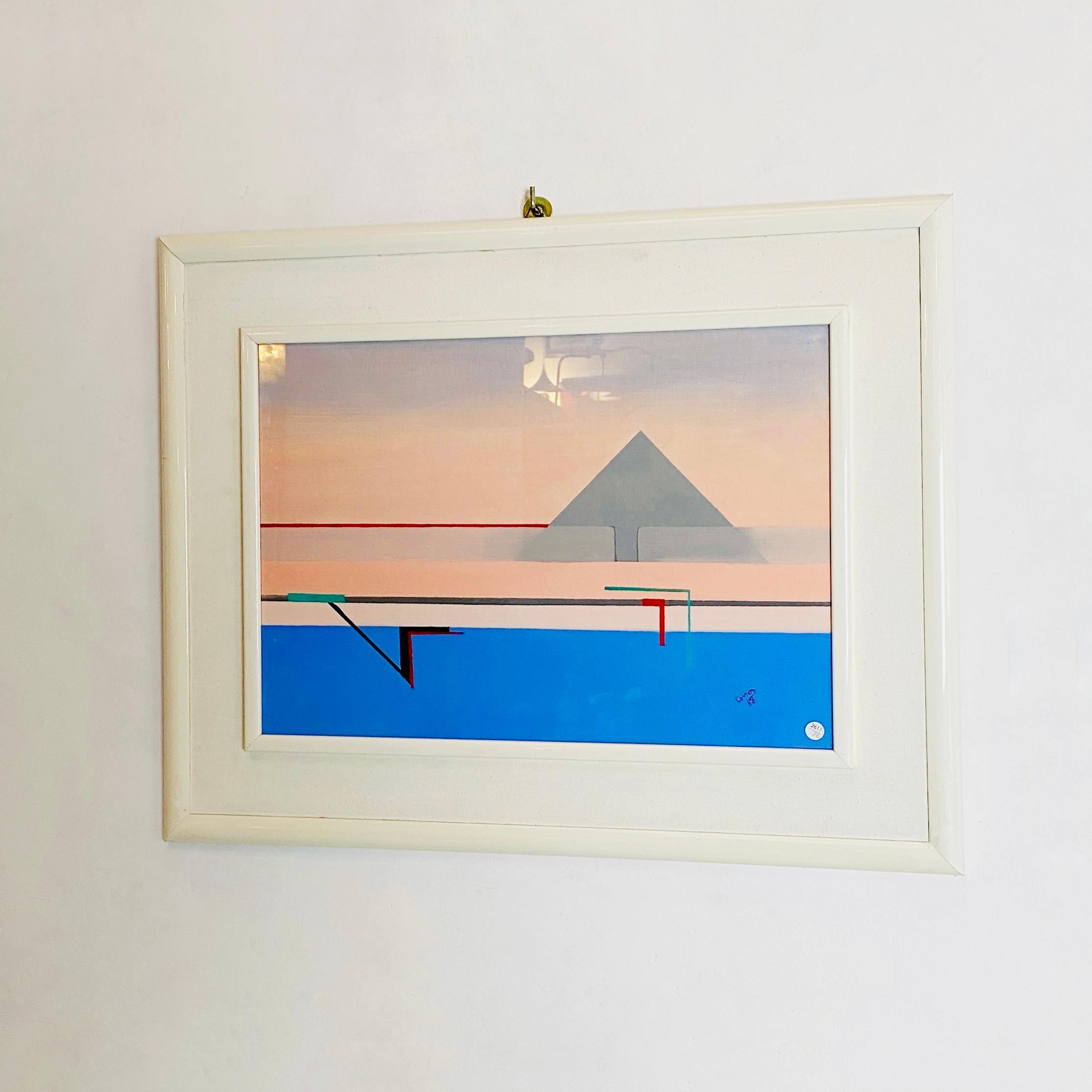 Late 20th Century Italian Mid-Century Modern Painting with Geometric Representation, 1988 For Sale