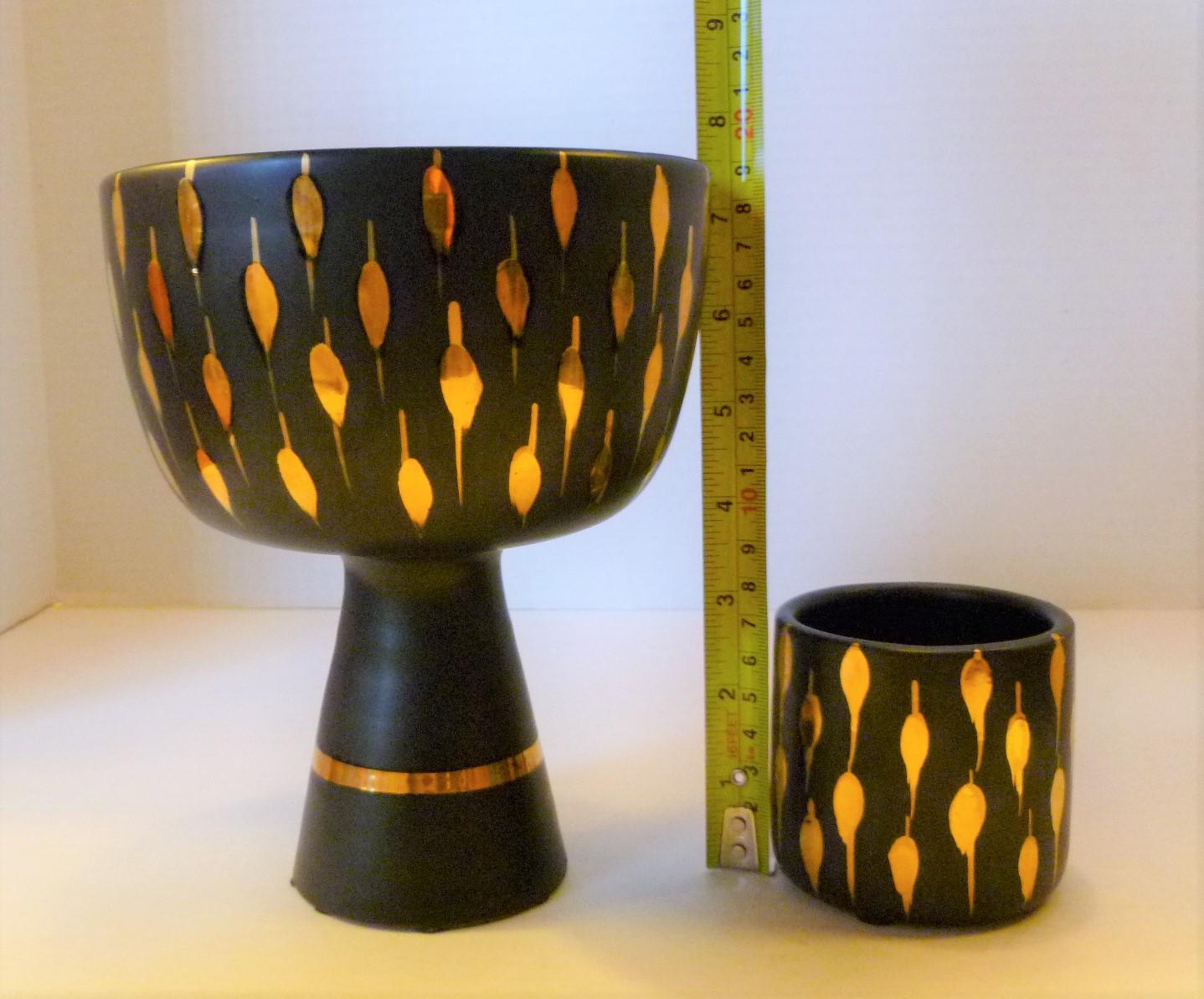 Italian Mid-Century Modern Pair of Black and Gold Pottery Vessels 2