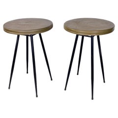 Used Italian Mid-Century Modern Pair of Black and Brown-Olive Green Bar Tables, 1950s