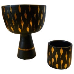 Italian Mid-Century Modern Pair of Black and Gold Pottery Vessels