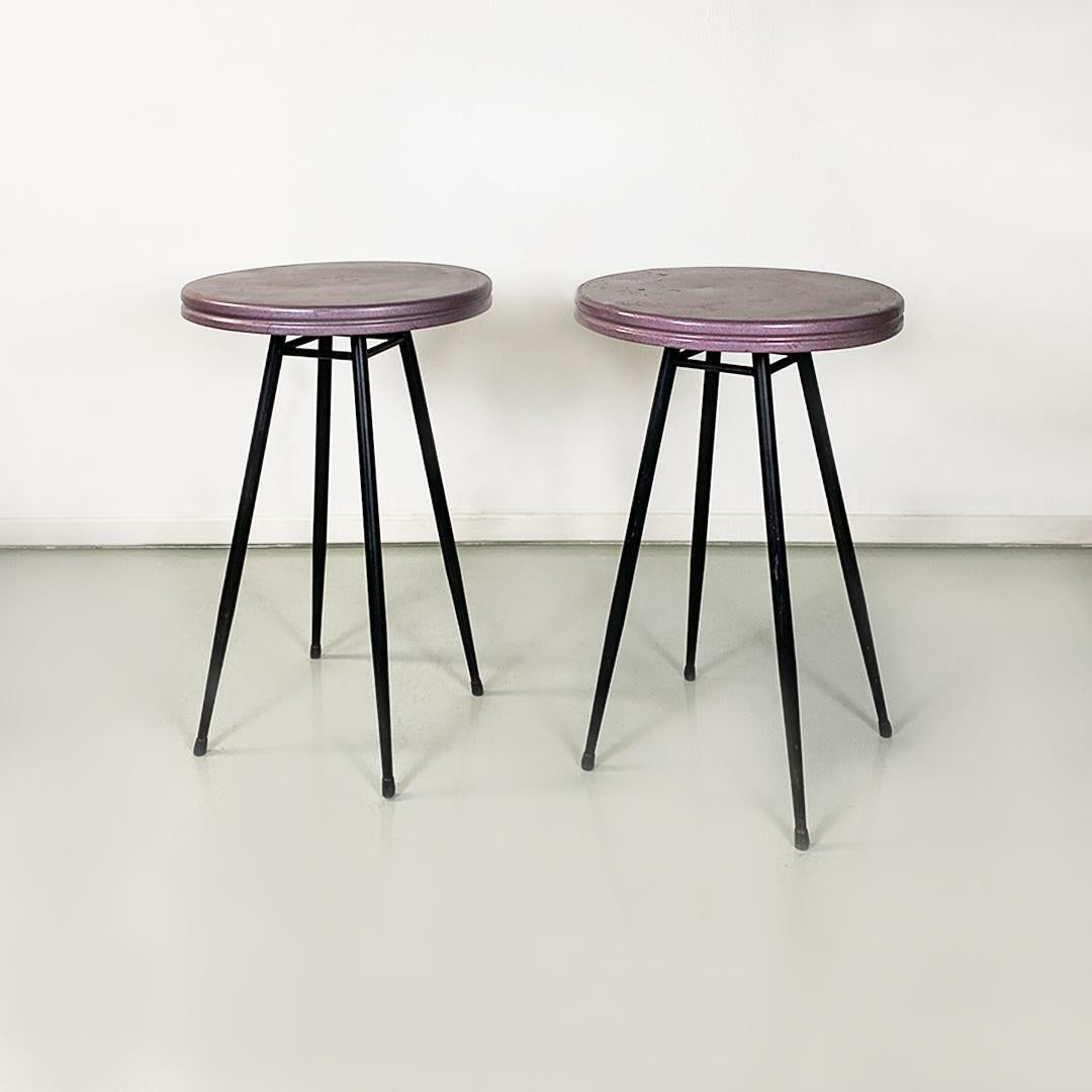 Italian Mid-Century Modern Pair of Black and Purple Plum Metal Bar Tables, 1950s In Good Condition For Sale In MIlano, IT