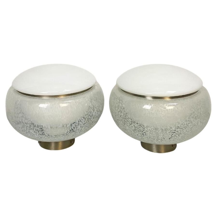 Italian Mid-Century Modern Pair of Murano Glass and Steel Table Lamps, 1960s For Sale