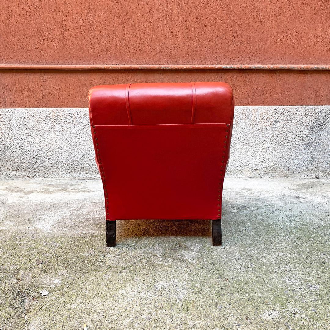 Italian Mid Century Modern Pair of Red Leather Armchairs with Armrests, 1940s For Sale 6