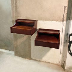 Italian Mid-Century Modern Pair of Solid Wood Wall Bedside Table, 1950s
